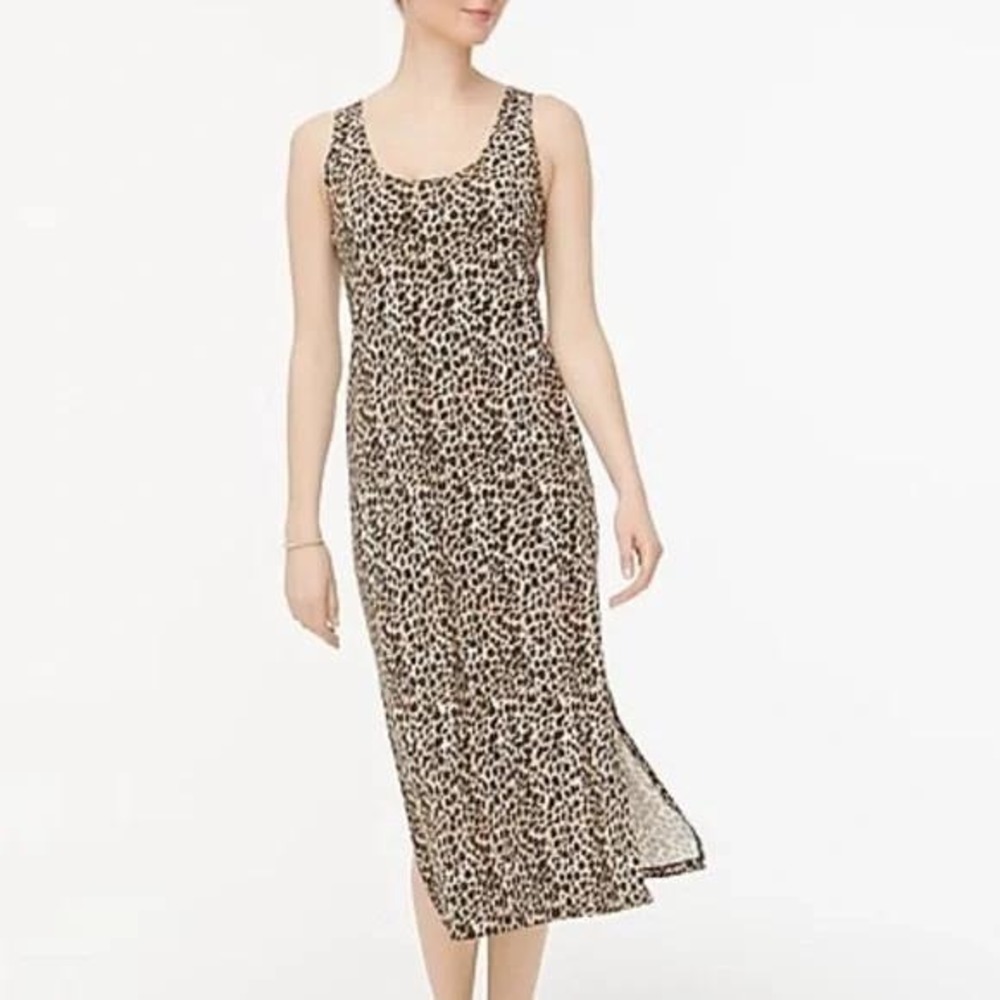 J Crew Midi Dress Women M Leopard Print Sleeveless Cotton Slit Hem Mob Wife Chic - Picture 1 of 11